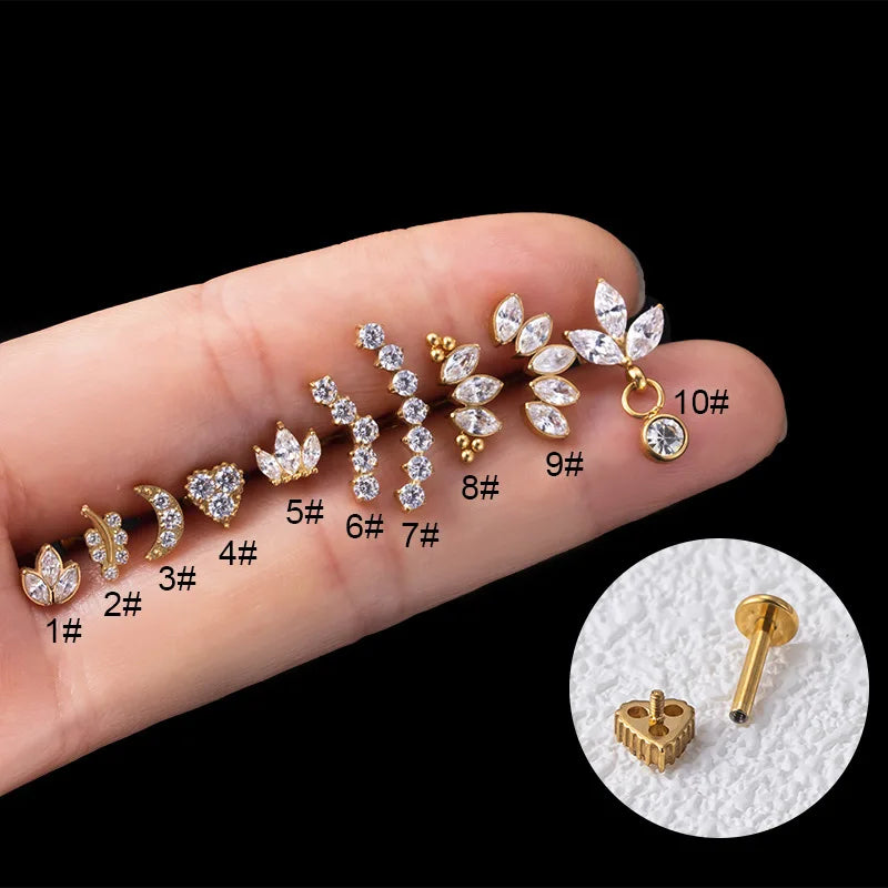 CZ Leaf Crown Labret: Elegant Piercing Jewelry for Various Styles