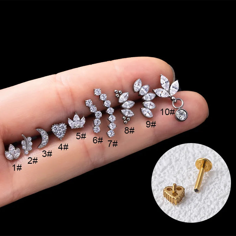 CZ Leaf Crown Labret: Elegant Piercing Jewelry for Various Styles